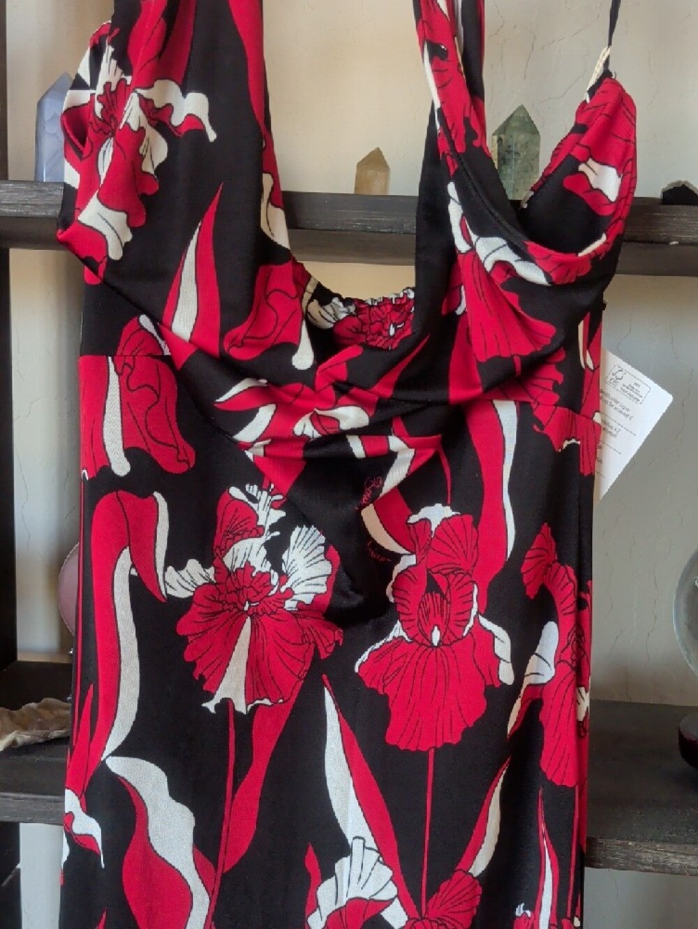 Moschino Black Maxi Halter Dress with Red & White Floral Print - Picture 3 of 6